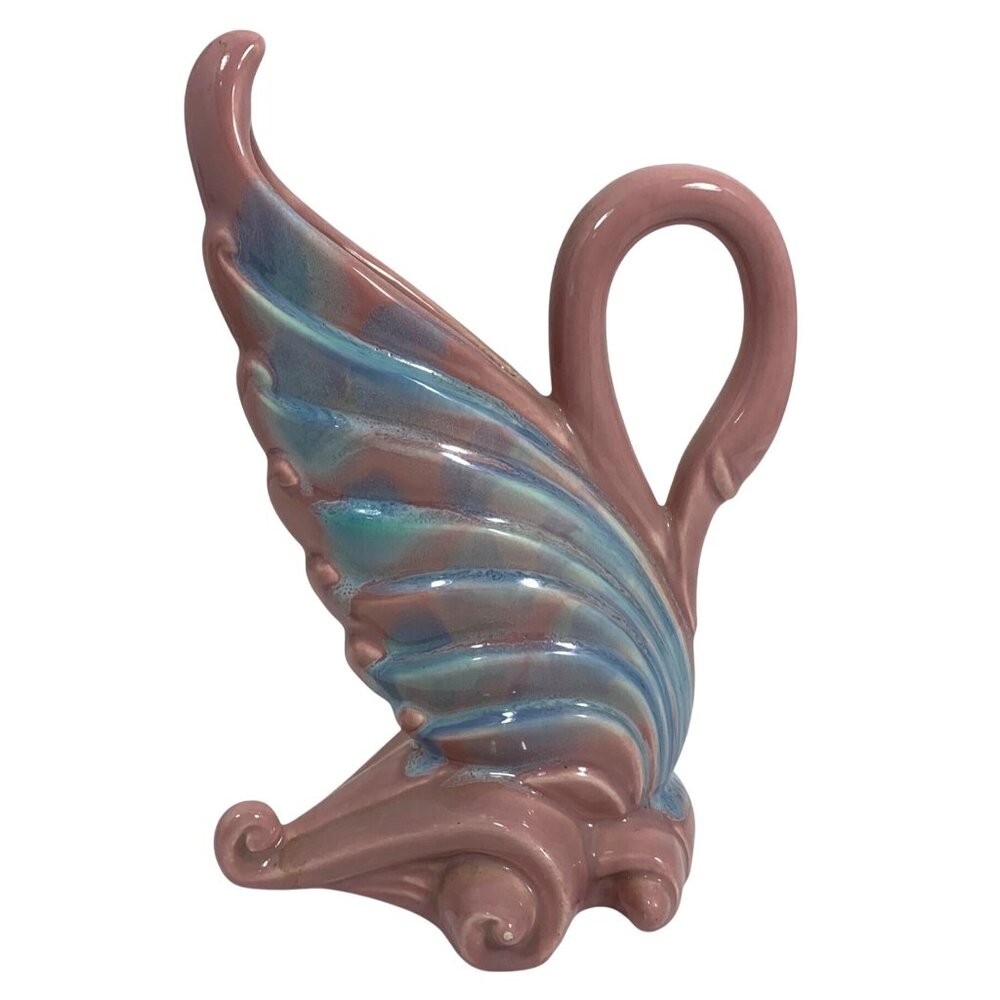 Royal Haeger Early Mauve Agate 9" x 7" Swan Pillow Vase Gorgeous Glazes USA